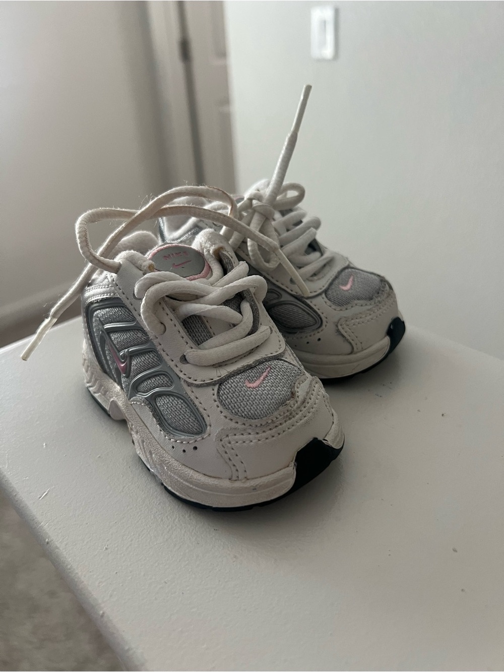 Nike Kids White, Gray & Pink Athletic Sneakers